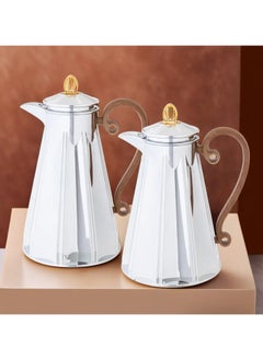 ALASKA Thermos Set Two Pieces for Tea and Coffee silver and gold with wood hand  - Image 3