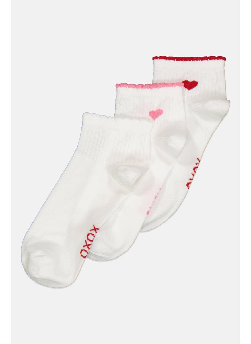 XOXO - Women 3 Pairs Brand Logo Quarter Socks, White - Image 1