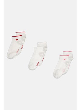 Women 3 Pairs Brand Logo Quarter Socks, White