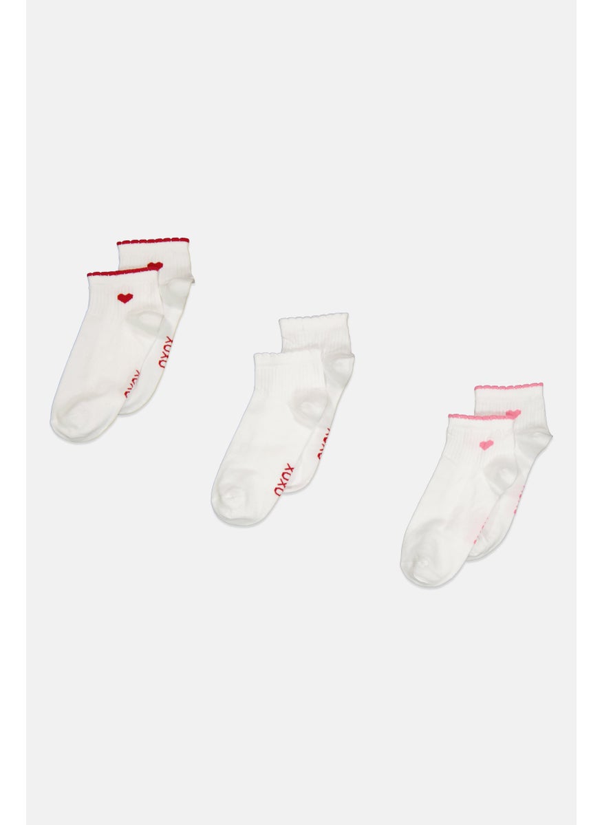 XOXO - Women 3 Pairs Brand Logo Quarter Socks, White - Image 1