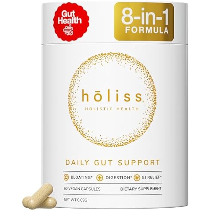 HOLISS Daily Gut Health Capsules – 8-in-1 All Natural Supplement, Lemon Balm, Bloat & Gas Relief, GI Lining Repair, Leaky Gut & Digestive Support – 60 Capsules - Image 1