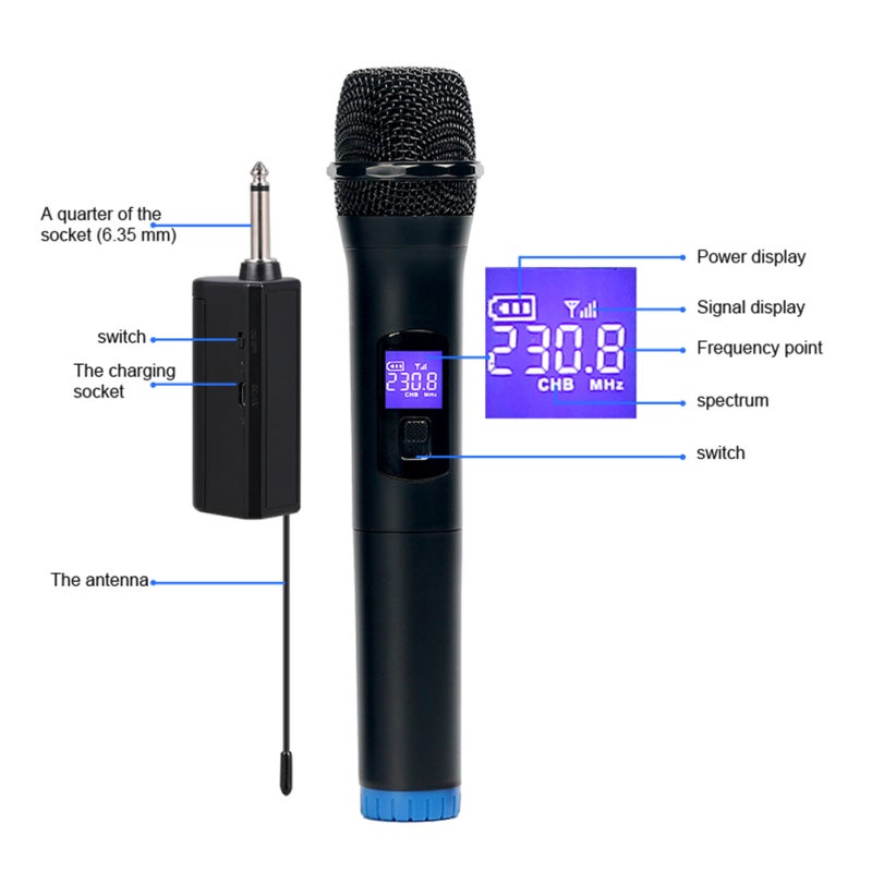 BOMGE Cordless Microphone: 2 Black Handheld Mics - Digital Display High Sensitivity Wireless Microphone Set for Professional Stage, Live Performance & Home Use - Image 4