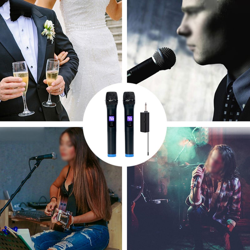 BOMGE Cordless Microphone: 2 Black Handheld Mics - Digital Display High Sensitivity Wireless Microphone Set for Professional Stage, Live Performance & Home Use - Image 2