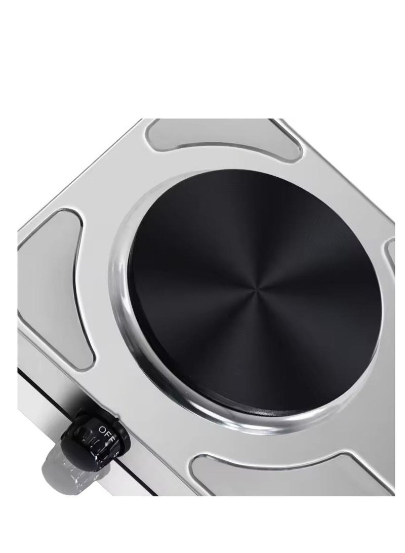 Haley Stainless Steel Dual Hot Plate - Portable & Compact - Cast Iron Heating Element - On/Off Indicator Lights - Non-Slip Feet - Durable Stainless Steel Housing - Black/Silver  - Image 3