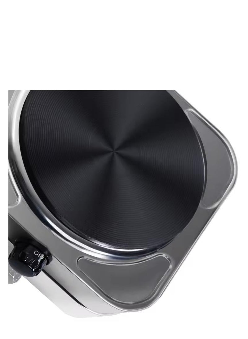 Haley Stainless Steel Dual Hot Plate - Portable & Compact - Cast Iron Heating Element - On/Off Indicator Lights - Non-Slip Feet - Durable Stainless Steel Housing - Black/Silver  - Image 4