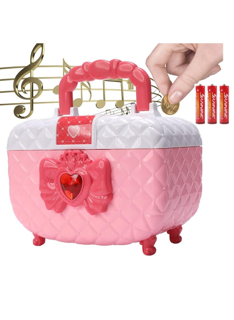 Digi Core حصالة نقود معدنية، حصالة نقود إلكترونية، حصالة نقود للأطفال، حصالة نقود إلكترونية آمنة، محمية بكلمة مرور، قفل مستشعر الإصبع، صندوق توفير نقود للبنات مع بطاريات، وردي/أبيض - Image 1