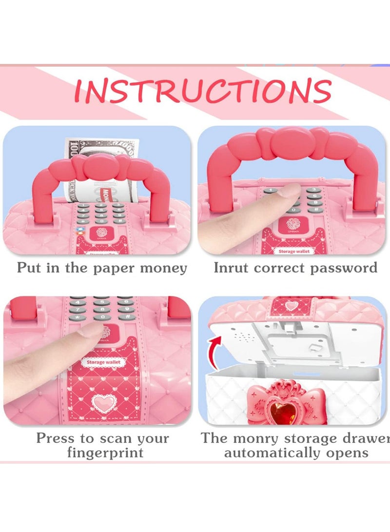 Digi Core حصالة نقود معدنية، حصالة نقود إلكترونية، حصالة نقود للأطفال، حصالة نقود إلكترونية آمنة، محمية بكلمة مرور، قفل مستشعر الإصبع، صندوق توفير نقود للبنات مع بطاريات، وردي/أبيض - Image 3