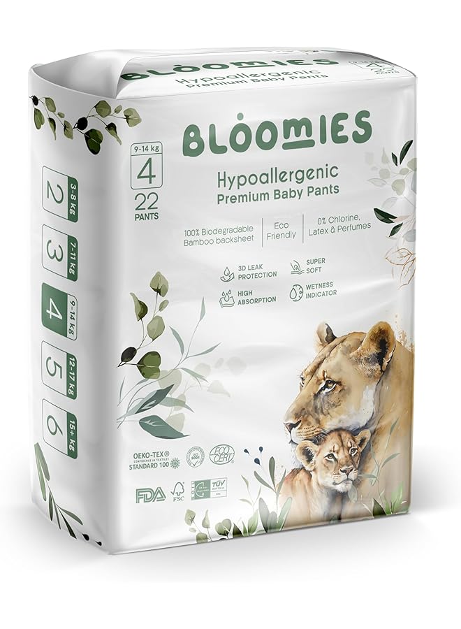 Bloomies Premium Baby Diapers Pants With Wetness Indicator Eco Friendly And Hypoallergenic Ultra Soft Nappy Pants Made With 100% Organic Natural Bamboo Diaper Pants - Image 1