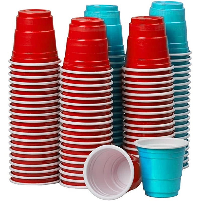 Original Cup Pack of 100 Original Red  Blue Reusable Shots Mix  American Shots 4cl Beer Pong  Premium Quality Shooters  Reusable Plastic Cups  Dishwasher Safe  OriginalCup