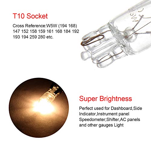 cciyu T10 168 194 W5W Halogen Light Bulb Instrument Cluster Gauge Dash Lamp (10pack white) - Image 4