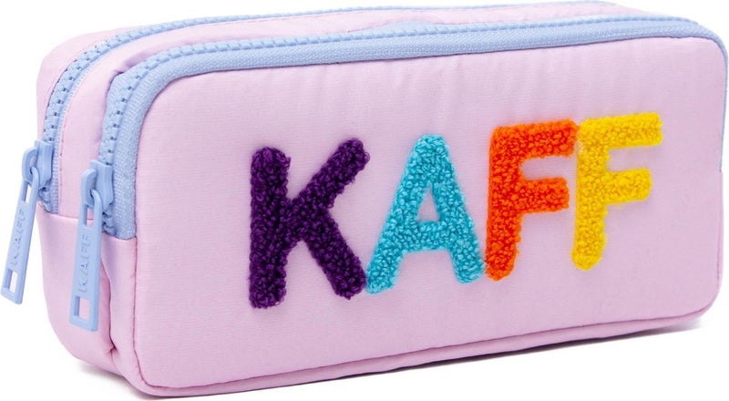Kaff 01108 Pink Color Blue Zippered Waterproof Bondit Fabric Plush Printed Double Compartment Pencil Case  - Image 1