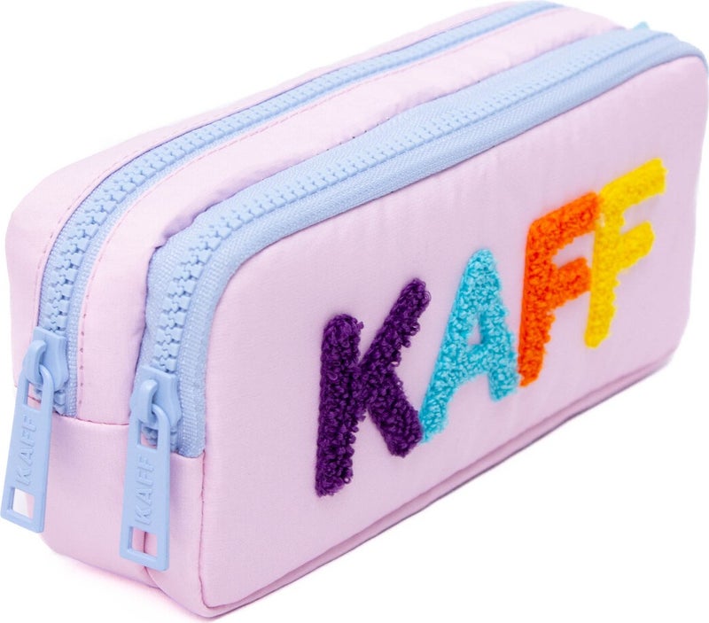 Kaff 01108 Pink Color Blue Zippered Waterproof Bondit Fabric Plush Printed Double Compartment Pencil Case  - Image 3