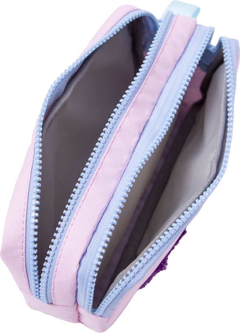 Kaff 01108 Pink Color Blue Zippered Waterproof Bondit Fabric Plush Printed Double Compartment Pencil Case  - Image 4