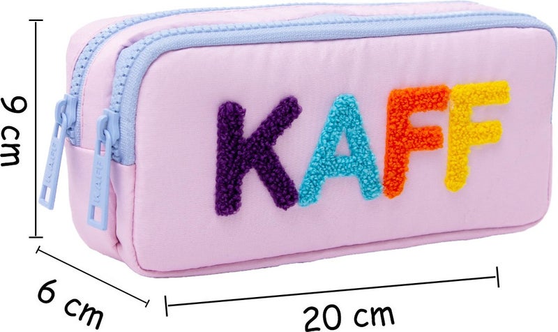 Kaff 01108 Pink Color Blue Zippered Waterproof Bondit Fabric Plush Printed Double Compartment Pencil Case  - Image 5