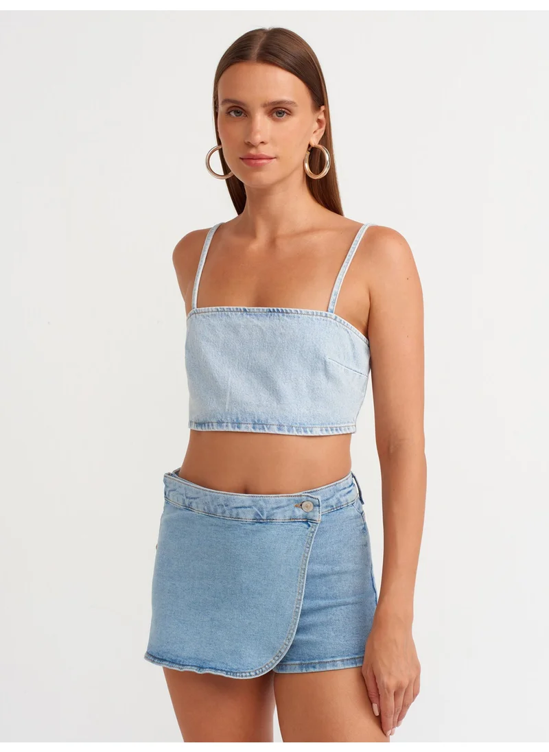 Dilvin 50735 Strappy Short Denim Strapless-Blue