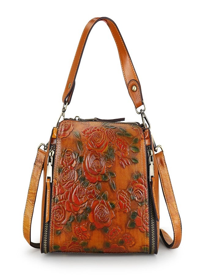 LETEULO Crossbody Bag for Women Leather Top Handle Tote Purses Vintage Satchels Handbag (Rose Brown) - Image 1