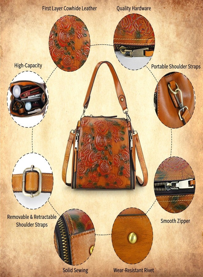 LETEULO Crossbody Bag for Women Leather Top Handle Tote Purses Vintage Satchels Handbag (Rose Brown) - Image 3