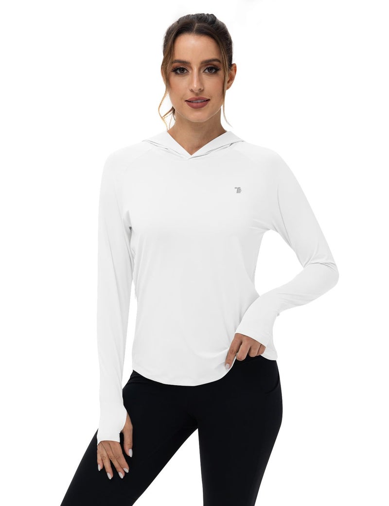 TBMPOY Womens Long Sleeve Hoodie UPF 50+ Sun Protection Shirt Fishing Hiking Outdoor UV Shirt Lightweight White S - Image 5