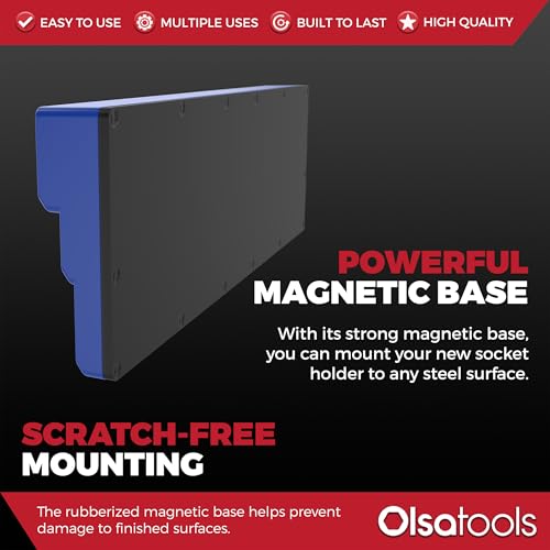 Olsa Tools Magnetic Socket Organizer (3/8-Inch Drive, 3 Row) - Magnetic Tool Organizer & Socket Holder - Tool Box Socket Organizers - Metric Blue - Holds 54 Sockets - Professional Grade - Part: 1556 - Image 5