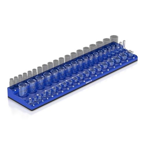Olsa Tools Magnetic Socket Organizer (3/8-Inch Drive, 3 Row) - Magnetic Tool Organizer & Socket Holder - Tool Box Socket Organizers - Metric Blue - Holds 54 Sockets - Professional Grade - Part: 1556 - Image 1
