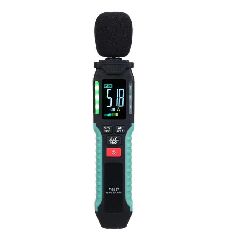 مقياس ديسيبل FY8837 مع ترجيح A/C، مقياس مستوى صوت رقمي من 30 إلى 130 ديسيبل، جهاز فحص ضوضاء محمول عالدقة مع شاشة LCD ملونة، جهاز قياس ضوضاء منزلي مع وظائف الحد الأقصى (MAX) والحفاظ على البيانات (Data Hold) و - Image 1
