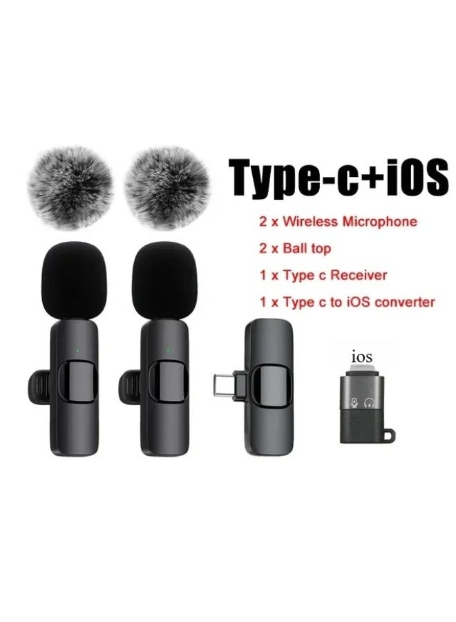 ميكروفون لافالير لاسلكي مزدوج ZFSZ K1 لأجهزة iPhone وأجهزة Android المزودة بمنفذ Type-C - ميكروفون لافالير 2 في 1 يعمل بمجرد التوصيل، مزود بمحول iOS وواقيات رياح من الفرو، مع خاصية تقليل الضوضاء، مثالي للمقابلات وTikTok وYouTube - Image 1