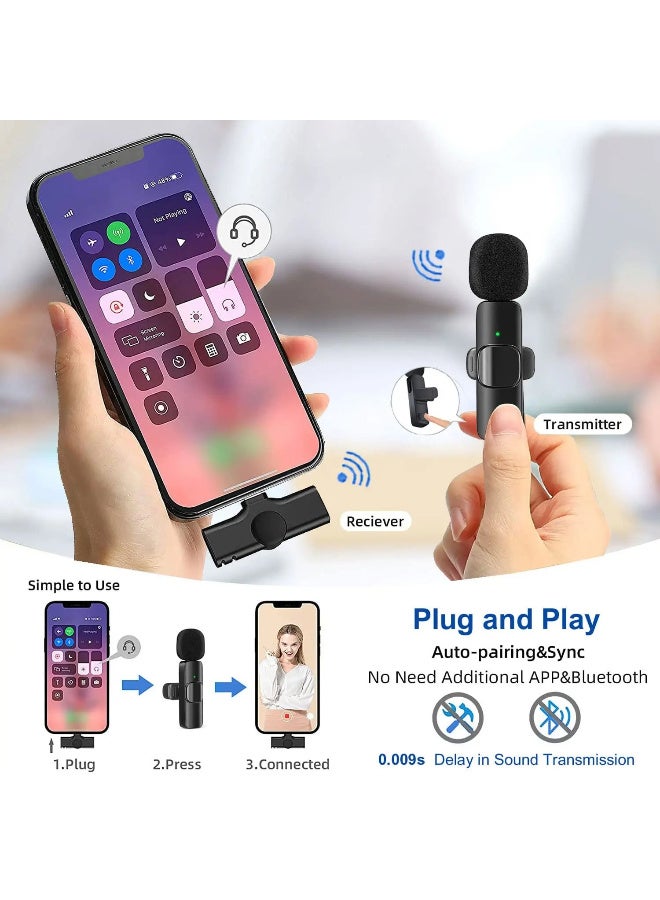 ميكروفون لافالير لاسلكي مزدوج ZFSZ K1 لأجهزة iPhone وأجهزة Android المزودة بمنفذ Type-C - ميكروفون لافالير 2 في 1 يعمل بمجرد التوصيل، مزود بمحول iOS وواقيات رياح من الفرو، مع خاصية تقليل الضوضاء، مثالي للمقابلات وTikTok وYouTube - Image 2
