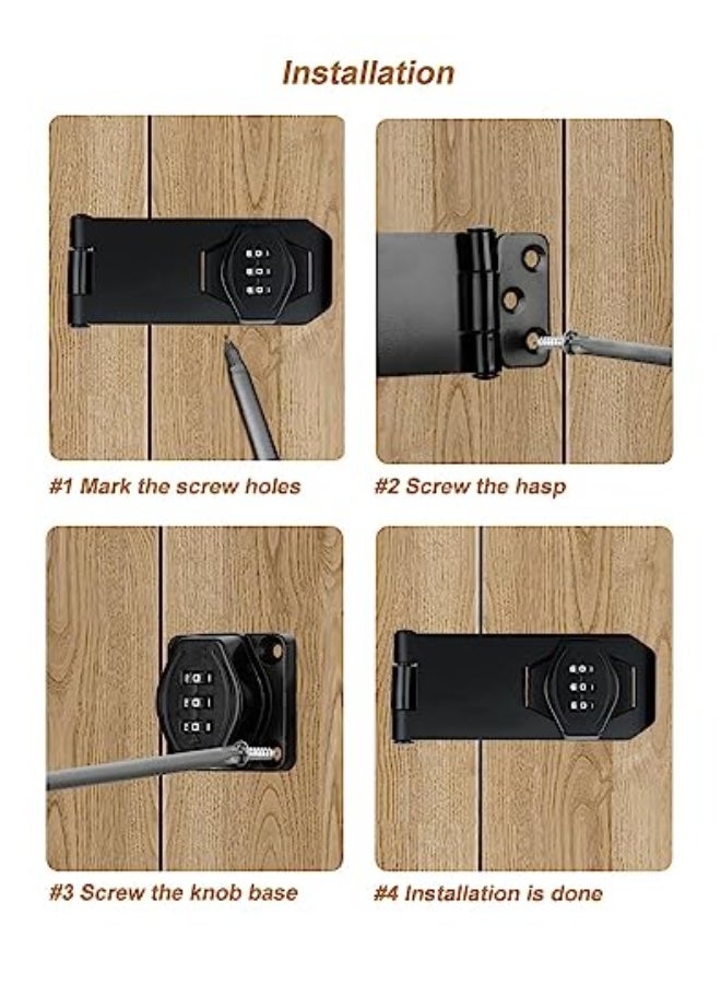 ETEKJOY Cabinet Lock Keyless 3-Digit Password Combination Code Hasp Latch Lock Twist Knob Wodden Drawer Cupboard (Black, 4 inch) - Image 4