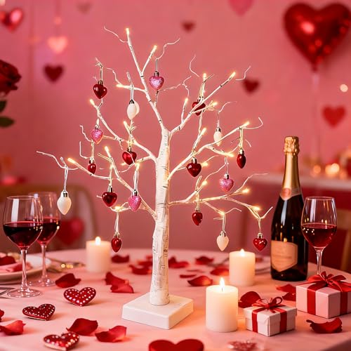 HipTree Mini Mothers Day Christmas Tree Ornaments Decorations,20ct 1.18 Inch Pink Red White Heart Shaped Ornaments Set for Tree,Baubles for Valentines Day, Christmas, Wedding & Anniversary Party - Image 1