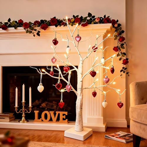 HipTree Mini Mothers Day Christmas Tree Ornaments Decorations,20ct 1.18 Inch Pink Red White Heart Shaped Ornaments Set for Tree,Baubles for Valentines Day, Christmas, Wedding & Anniversary Party - Image 3