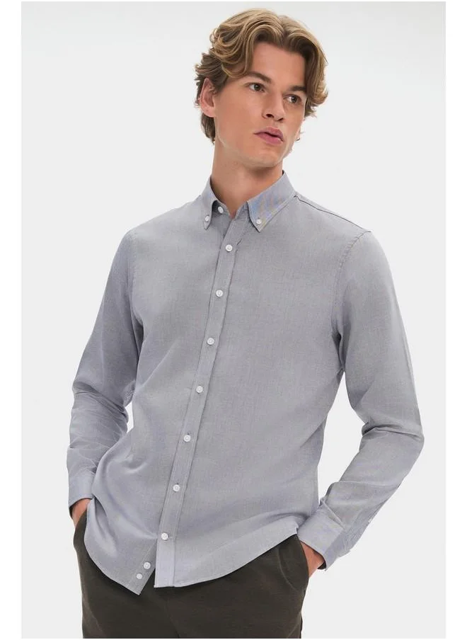 جون June Men 100% Cotton Oxford Long Sleeve Shirt Anthracite