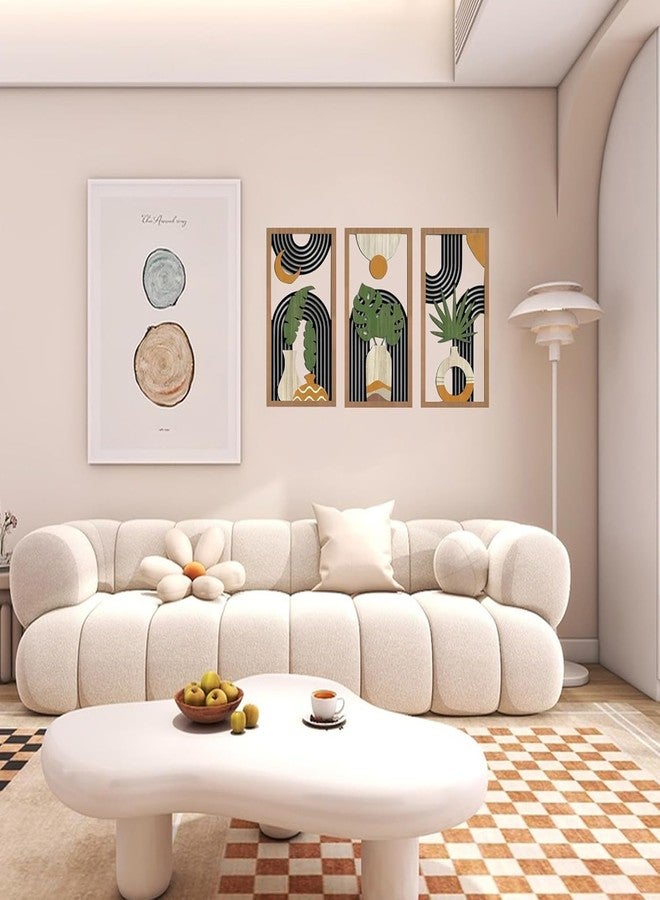 Funvalley Surperfect Boho Abstract Wall Art Set of 3 - Modern Wooden Wall Decor with Geometric & Botanical Designs, Mid-Century Minimalist Aesthetic for Living Room, Bedroom, Office - 30x15cm - Image 3