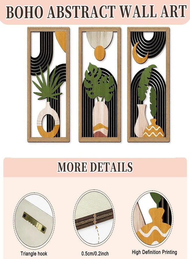 Funvalley Surperfect Boho Abstract Wall Art Set of 3 - Modern Wooden Wall Decor with Geometric & Botanical Designs, Mid-Century Minimalist Aesthetic for Living Room, Bedroom, Office - 30x15cm - Image 5