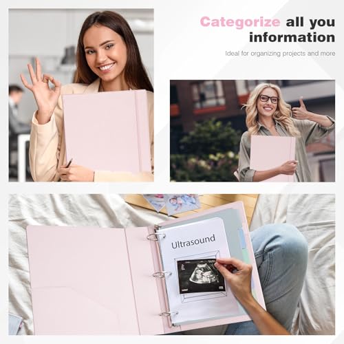 Ospelelf Vintage Hardcover 3 Ring 2 inch Leather Binder, Professional Binders Organizer Suitable for Letter Size Documents, Binder Dividers with Tabs, Rose Pink - Image 4