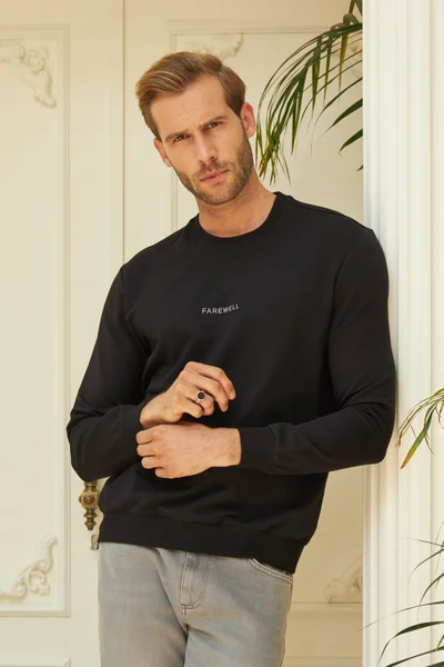 اوديلون Men's Crew Neck Oversize Sweatshirt Black