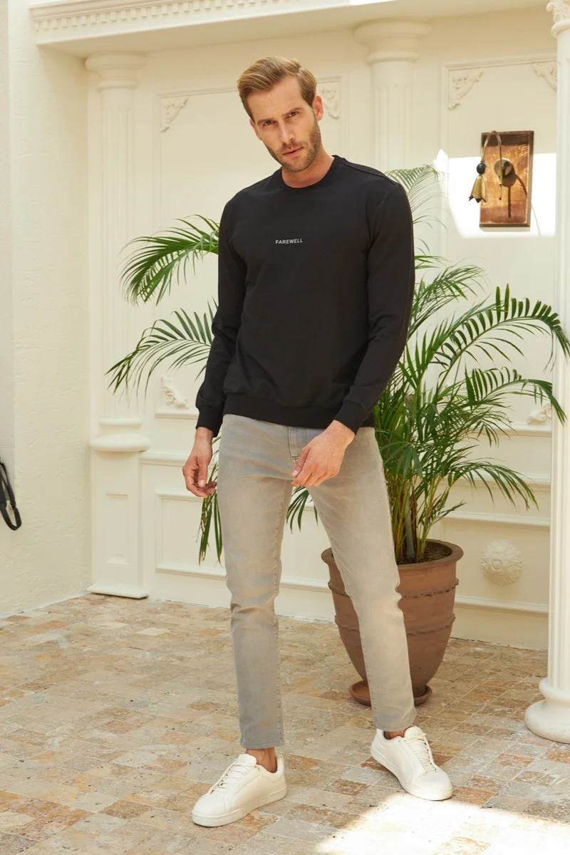 Odelon Men's Crew Neck Oversize Sweatshirt Black
