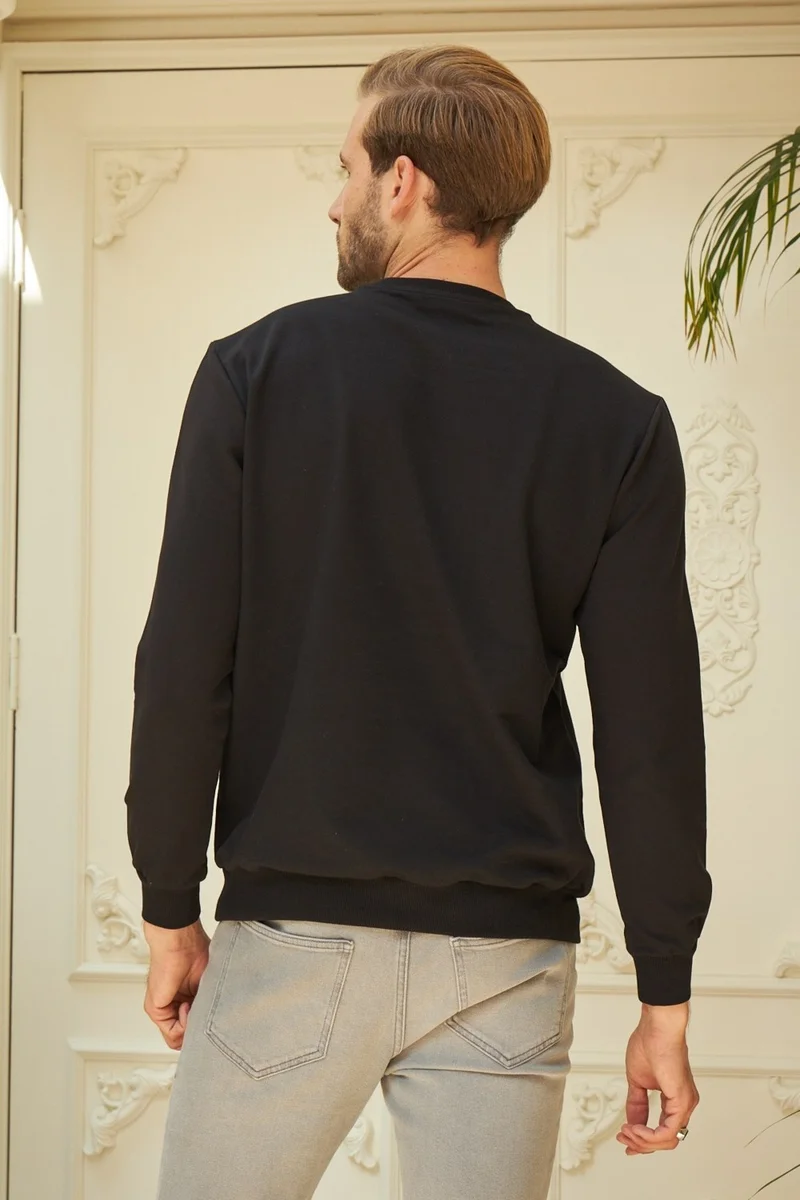 Odelon Men's Crew Neck Oversize Sweatshirt Black