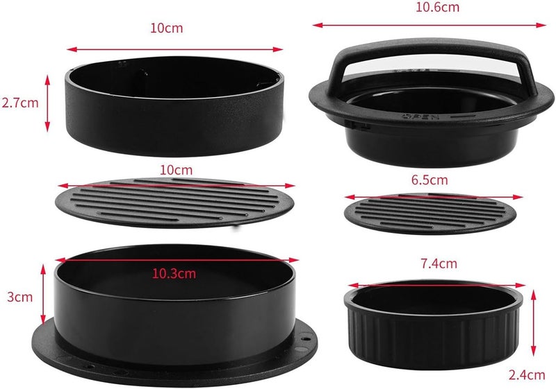 Hamburger Press 3 in 1 Manual Meat Patty Maker, Non Stick Round Plastic Black - Easy Release, Durable ABS Material, Ideal for Home and Outdoor Use - Image 5