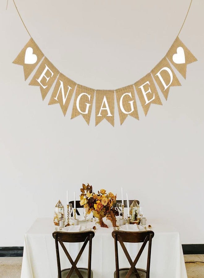 CROWNOS Engaged Burlap Banner Rustic Engagement Party Decorations Bunting Garland - Image 2