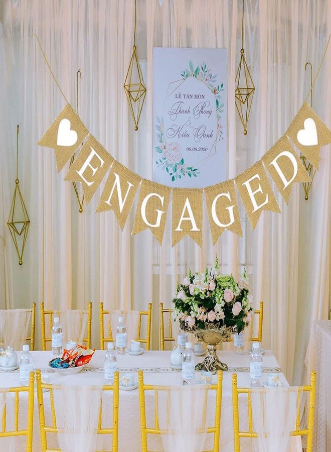 CROWNOS Engaged Burlap Banner Rustic Engagement Party Decorations Bunting Garland - Image 5