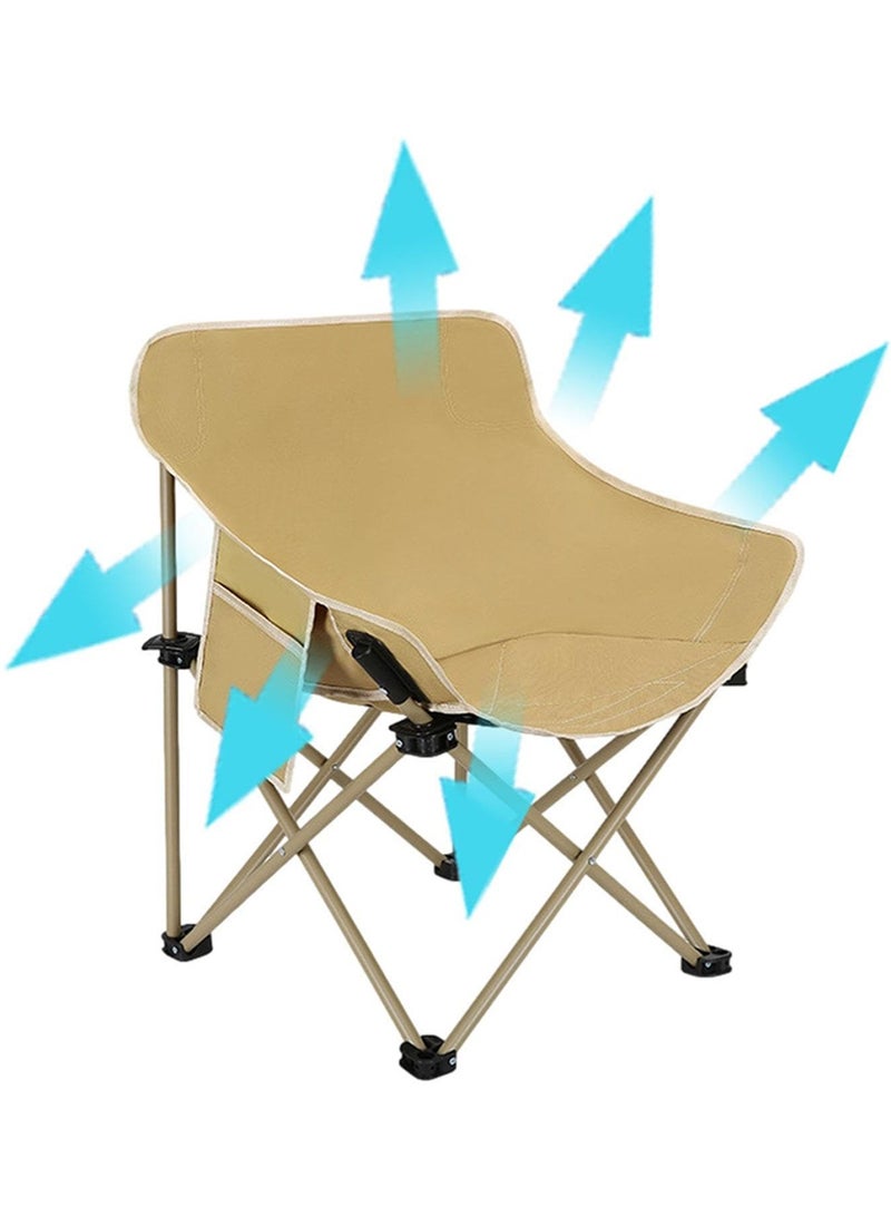 إيه جي دي كرسي للتخييم والتنزه والسفر، قابل للطي مصنوع من قماش أكسفورد مقاوم للحرارة، وجيوب جانبية للتخزين، بيج - Image 4