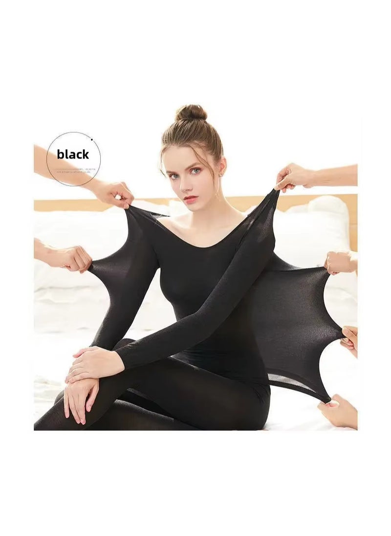Generic Set of woman seamless thermal ultra-thin not thick long sleeve top and tights set  - Image 2