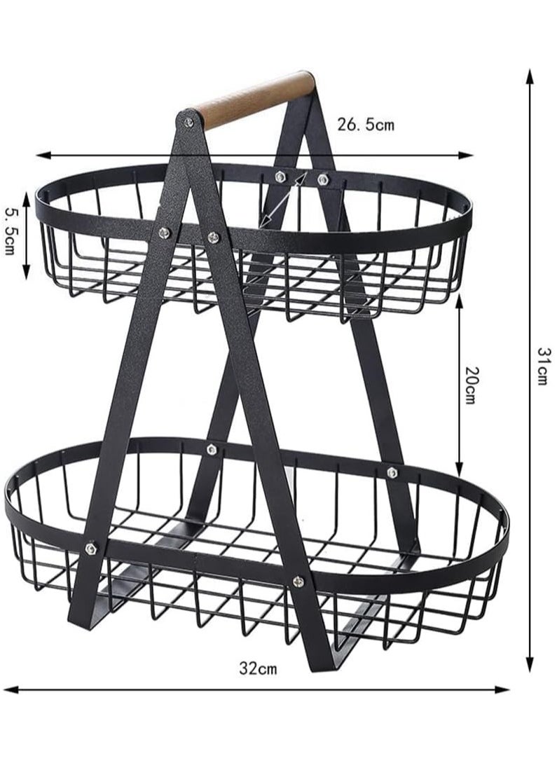 VIO 2 Tier Countertop Metal Fruit Basket Fruit Bowl Breadbasket Vegetable Holder for Kitchen Countertop Home Storage Display Stand Black  - Image 5