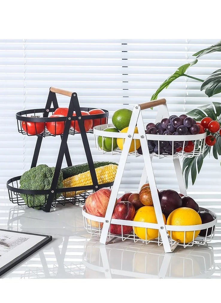 VIO 2 Tier Countertop Metal Fruit Basket Fruit Bowl Breadbasket Vegetable Holder for Kitchen Countertop Home Storage Display Stand Black  - Image 3