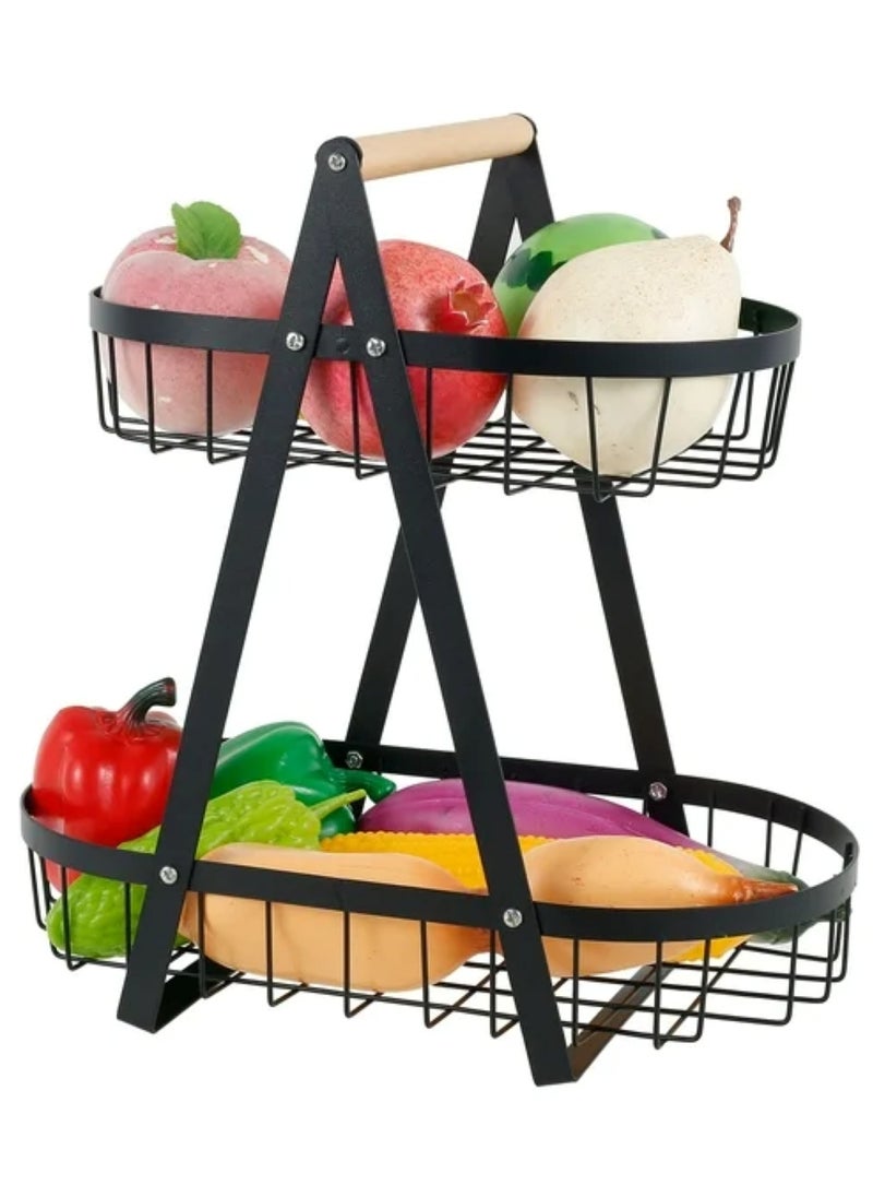 VIO 2 Tier Countertop Metal Fruit Basket Fruit Bowl Breadbasket Vegetable Holder for Kitchen Countertop Home Storage Display Stand Black  - Image 1