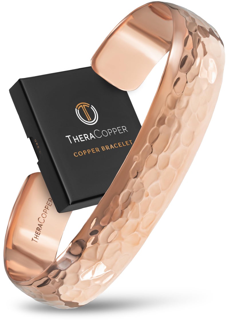 TheraCopper Copper Bracelet for Men & Women â€” 100% Pure Copper Bracelets â€” Raw, Solid & Uncoated Authentic Handmade Tibetan Bracelet Cuff Bangles (Hammered) - Image 1