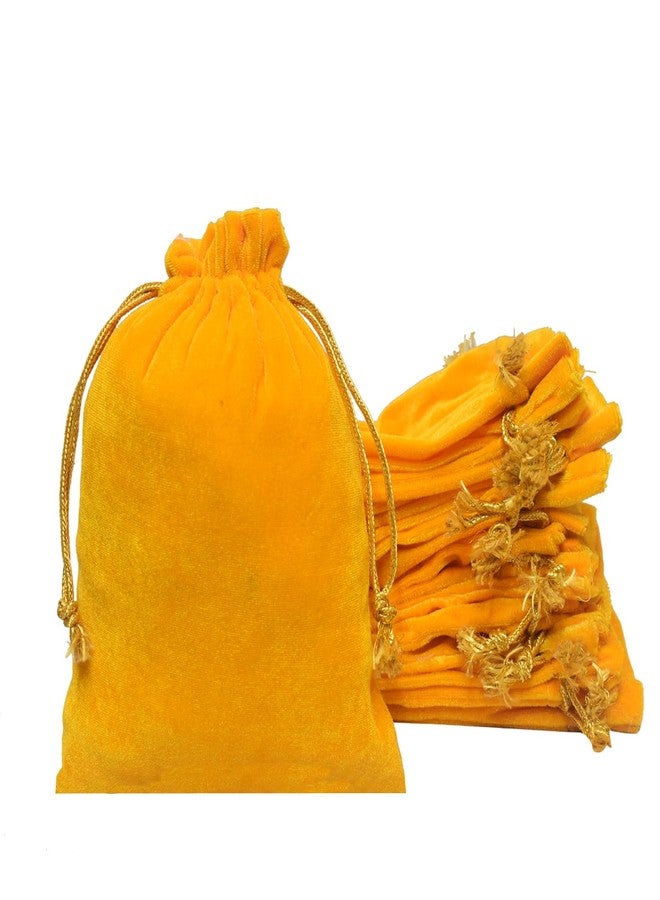 Dulhan DLC set of 15 Velvet Potli Bags for Return Gifts, 7x9 inch Yellow color pouch for Wedding gifts, Women Jwellery Handbag - Image 1