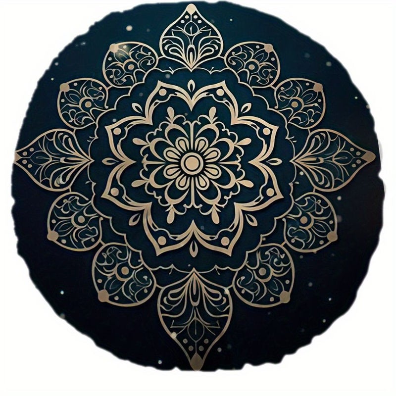 Bohemian Golden Mandala Cushion Round Decorative Pillow 40x40cm For Yoga Meditation Home Office - Image 1