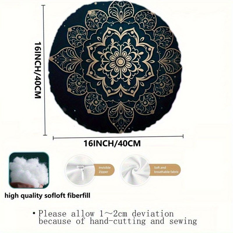 Bohemian Golden Mandala Cushion Round Decorative Pillow 40x40cm For Yoga Meditation Home Office - Image 2