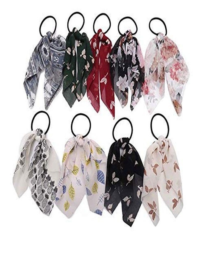 Minta Satin Silk Fabric Scarf Elastic Hair Scrunchies Vintage Accessories for Women (Multicolour) - 6Pcs - Image 1